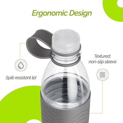 Copco Hydra 20 oz Water Bottle, Set of 2 with Carrying Loop – Leak Proof, BPA Free Tritan, Dishwasher Safe, Twist-Open Body, Non-Slip Silicone Grip, Perfect for Gym, Travel & Office Use (Grey)