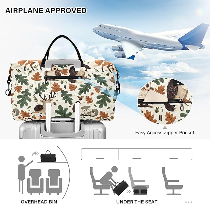 Weekender Bags Travel Duffel Gym Bag Carry on Overnight Tote Bag with Toiletry Bag for Airplane Travel Trip Gym Yoga (Woodland Forest Animals Fox)