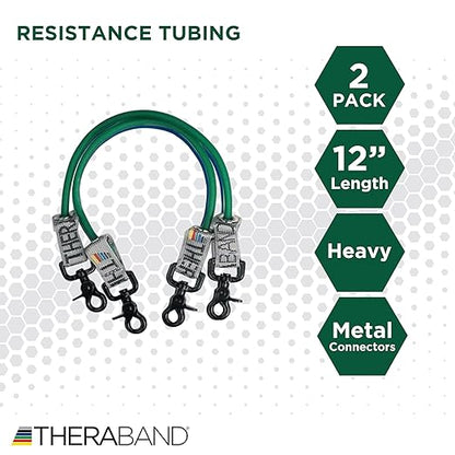 THERABAND Resistance Tubing with Connectors for Wall, Rehab & Wellness Station, Heavy Level 4, Set of 2, 12-Inch Green Tubing for Physical Therapy, Exercise, Rehab, Clinics & Pilates, Latex Tubes