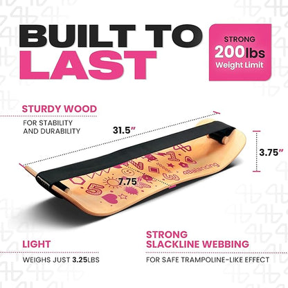 Balance Board for Kids - Slackline Wooden Wobble Board - Slackboard Balance Trainer for Coordination - Training for Skateboard, Snowboard, Football, Soccer, Baseball, Basketball