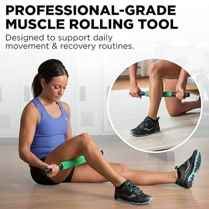 TheraBand - 11756 Roller Massager +, Portable Muscle Rolling Stick with Retractable Handles for Self-Myofascial Release, Deep Tissue & Trigger Point Massage, Gifts for Runners, Athletes, Crossfit Green