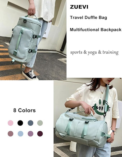 ZUEVI 3 In 1 Backpack Travel Duffle Bag for Men Women with Wet Pocket and Shoe Compartment Waterproof Gym Backpacks for Weekender Sports Training Yoga (Green)