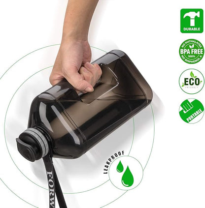 Water Bottle 2.2 Litre Triangular Extra-Strong 100% Leak proof Eco Plastic BPA Free 2.2L Large Half Gallon Gym Water Jug with Handle Time Marking (2.2L Black)