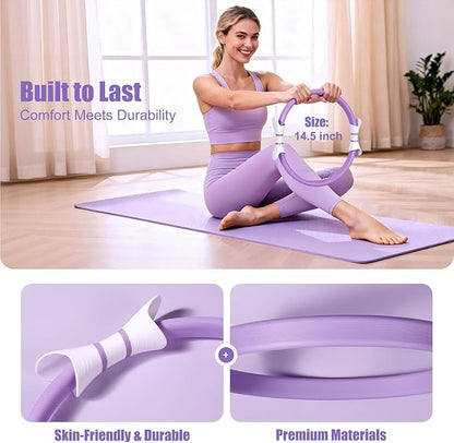 Pilates Kit for Women, 14.5 in. Pilates Ring with Sliding Discs & Leopard Band, Complete Home Pilates Kit for Beginners, Versatile Pilates Equipment for Strength and Flexibility