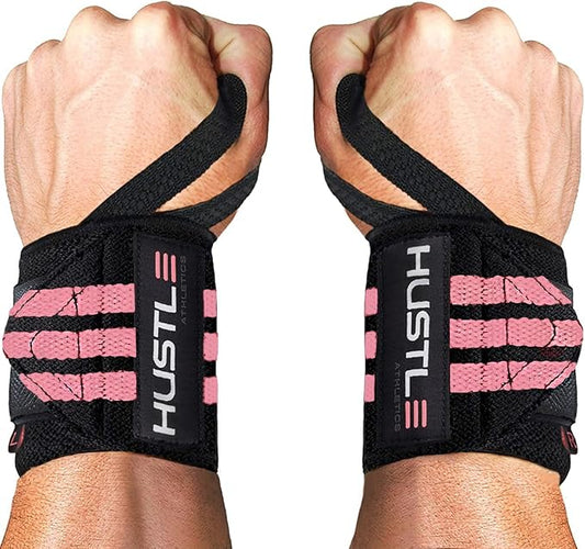 Hustle Athletics Wrist Wraps for Weightlifting - 18" & 12" Premium Wrist Support Weight Lifting Wraps to Lift Heavier & Train Harder - Heavy Duty Powerlifting & Bench Press Gym Straps for Men & Women