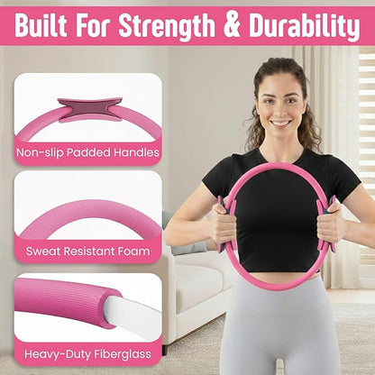 Pilates Kit 16- Pieces with Adjustable Resistance – Fitness Ring, Exercise Ball, Bands, Wrist Weights & Essential Pilates Equipment for Home Workouts - Versatile Fitness Accessories