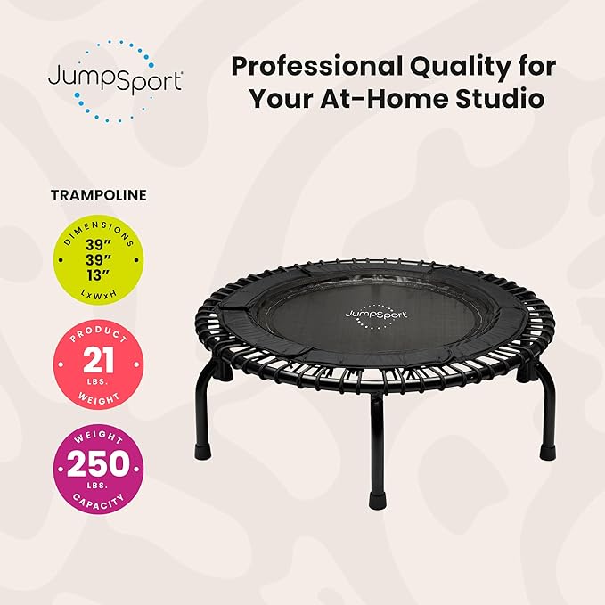 JumpSport 39" ESSENTIAL Fitness Trampoline | Model 220, 230, 250 | Exercise Trampoline | 30 Low-Impact Bungees