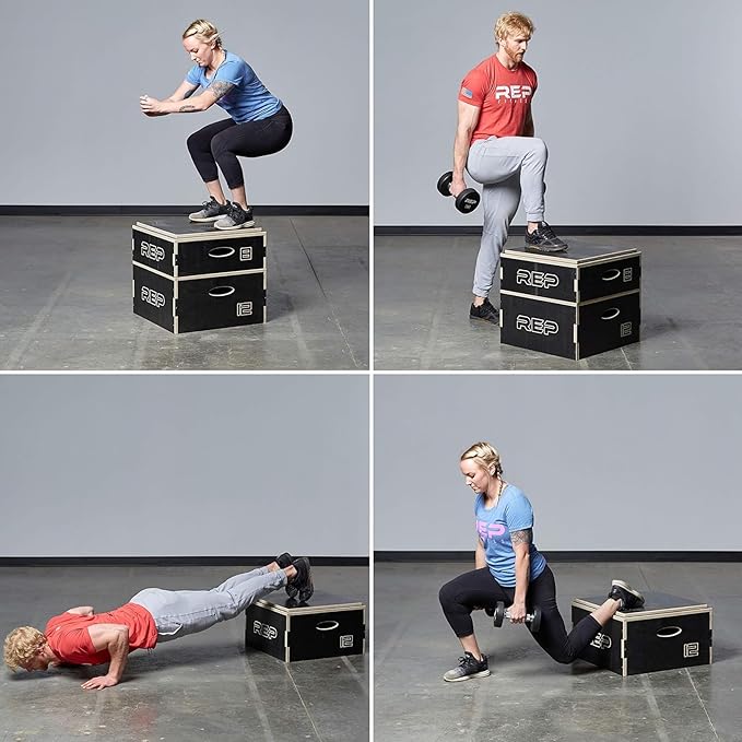 Rep Wooden Plyo Box | Stackable Jump Platforms for Home Gym Workouts | Multiple Height Options from 4, 6.8 and 12" Exercise Step Up Boxes for CrossFit & Plyometric Training | Durable Fitness Equipment
