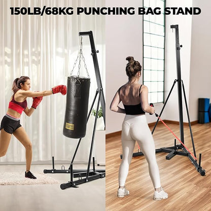 Height Adjustable Punching Bag Stand, Heavy Duty Boxing Stand, Steel Sandbag Rack - Supports Up to 150 lbs for Home Gym Fitness