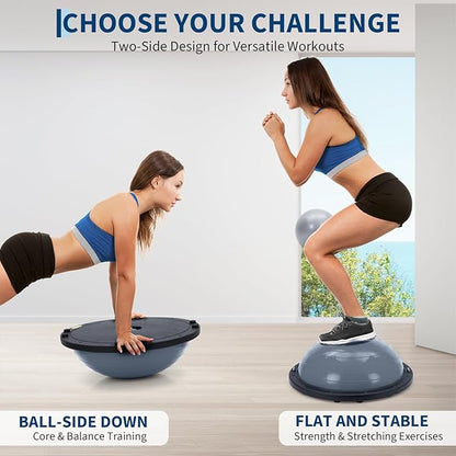 23 Inch Half Balance Ball, Anti-Slip with 1600LB Capacity, Stability Trainer for Core Strength, Includes Resistance Bands, Pump & Bonus Yoga Ball for Home Gym Fitness Workouts