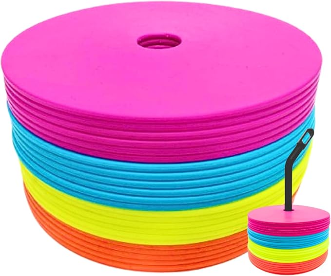 LEZER 6 Inch 8 Inch Flat Cones, Spot Markers, Soccer Cones, Field Court Markers, Sit Spots, Flat Discs, Soccer Training Equipment, Agility Practice, Football, Made in Taiwan