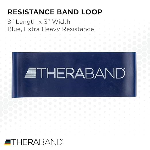 THERABAND Resistance Band Loops, 8" Blue, Extra Heavy Resistance, Latex Color-Coded 3" Wide Exercise Band Loop for Home Workouts, Pilates, Strength Training, Physical Therapy, for Women and Men