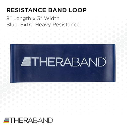THERABAND Resistance Band Loops, 8" Blue, Extra Heavy Resistance, Latex Color-Coded 3" Wide Exercise Band Loop for Home Workouts, Pilates, Strength Training, Physical Therapy, for Women and Men