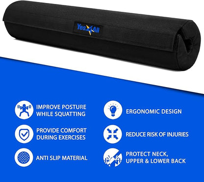 Yes4All Ergonomic Foam Bar Pad, Olympic Barbell Squat & Neck Pad for Squats, Hip Thrusts & Weight Lifting Bar