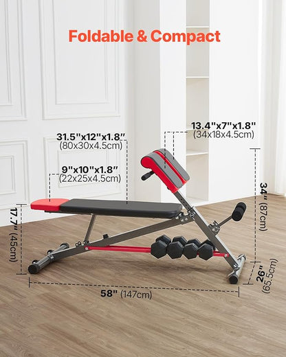 VEVOR Multi-Functional Weight Bench for Full Body Workout, Roman Chair Hyperextension Bench, Adjustable & Foldable Equipment for Back Arm Core Ab Workout, Sit Up Exercise Machine for Home Gym