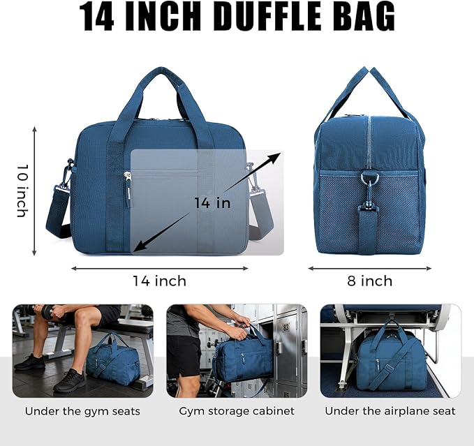 14 inch Small Gym Bag for Men & Women, Mini Duffle Bag for Travel Sports, Lightweight Carry On Duffel Bag, Navy Blue