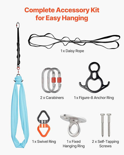 VEVOR Aerial Silk & Yoga Swing, Aerial Yoga Hammock Kit with 100gsm Nylon Fabric, Full Rigging Hardware & Easy Set-up Guide, Antigravity Flying for All Levels Fitness Bodybuilding
