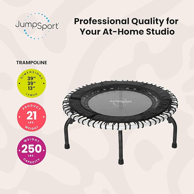 JumpSport 39" ESSENTIAL Fitness Trampoline | Model 220, 230, 250 | Exercise Trampoline | 30 Low-Impact Bungees