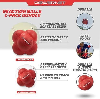 PowerNet Reaction Balls, Reflex & Agility Trainer, Hand-Eye Coordination Training, Reaction Speed Training Equipment, Baseball Softball Soccer and Boxing Reflex Ball Sports Equipment, 2 Sizes