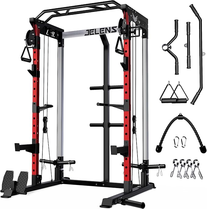 C21 Power Cage, 2000LBS Multi-Function Power Rack with Independent Dual Pulley System, All-in-One Squat Rack for Cable Crossover, Home Gym Workout Machine