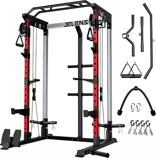 C21 Power Cage, 2000LBS Multi-Function Power Rack with Independent Dual Pulley System, All-in-One Squat Rack for Cable Crossover, Home Gym Workout Machine