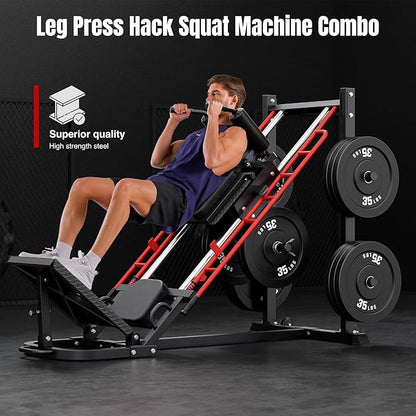 Dripex Leg Press Machine, Leg Press Machines for Home Gym, Professional Leg Press Hack Squat Machine Combo with 4 Weight Plate Storage Holders for Full Lower Body Workout - Weight Plates Not Included