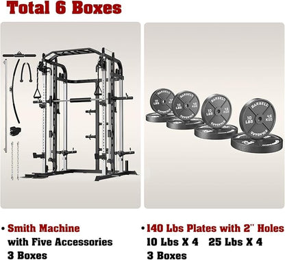 Smith Machine, Multifunctional Power Cage Rack with Smith Bar and Cable Pulley System, and LAT Pull Down Machine for Home Gym…