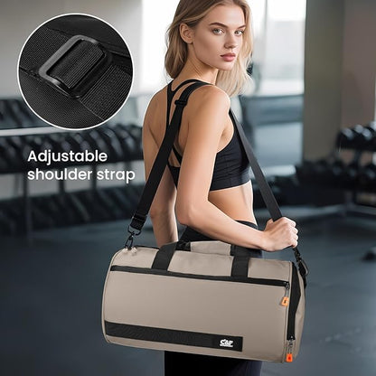 C&F BOGMOST Small Gym Bag for Women & Men,Small Lightweight Duffel Bag Carry On Bags Mini Duffel Travel Bag Waterproof Sports Bags for Workout/Sport/Travel, Khaki,with Shoes Compartment
