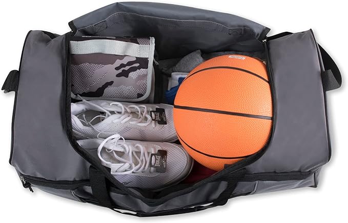 60 Liter, 26 Inch Duffle Bag – Heavy Duty Extra Large Sports Gym Equipment Travel Duffel Bag for Men and Women (Grey)