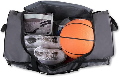 60 Liter, 26 Inch Duffle Bag – Heavy Duty Extra Large Sports Gym Equipment Travel Duffel Bag for Men and Women (Grey)