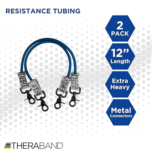 THERABAND Resistance Tubing with Connectors for Wall, Rehab & Wellness Station, Extra Heavy Level 5, Set of 2, 12-Inch Blue Tubing for Physical Therapy, Exercise, Rehab, Clinics & Pilates, Latex Tubes
