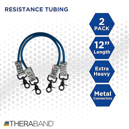 THERABAND Resistance Tubing with Connectors for Wall, Rehab & Wellness Station, Extra Heavy Level 5, Set of 2, 12-Inch Blue Tubing for Physical Therapy, Exercise, Rehab, Clinics & Pilates, Latex Tubes