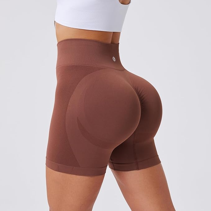 Evercute Women's Gym Shorts 3/4 Pack Seamless Scrunch Butt Lifting Workout Shorts 5" Tummy Control Ruched Booty Yoga Short