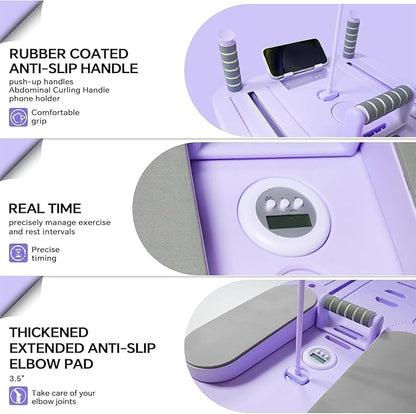 Pilates Board Set - Pilates Reformer, Multi-Foldable Pilates Reformer Set, Portable Pilates Reformer, Trainer Machine for Home Workout with Timer, Ab, Core, Fitness, Exercise (Purple)