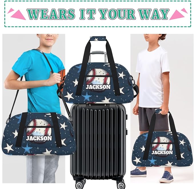Personalized Baseball Gym Duffel Bags for Kids Boys with Custom Name Sport Training Travel Bags for Overnight Weekender