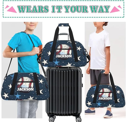 Personalized Baseball Gym Duffel Bags for Kids Boys with Custom Name Sport Training Travel Bags for Overnight Weekender