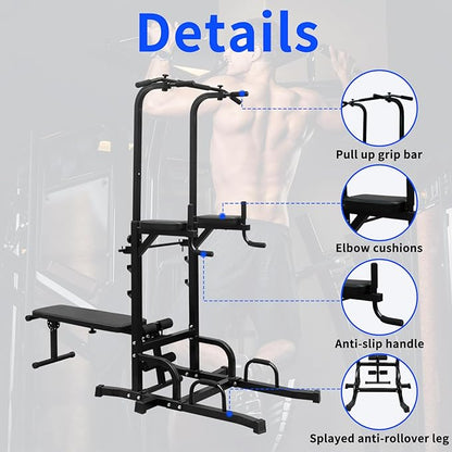 Dip Station Strength Training Dip Stands Station with Connecting Rod and Padded Handles for Home Gym & Fitness Training