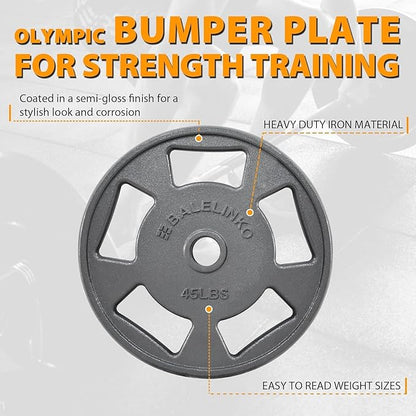 Balelinko Cast Iron 2-Inch Olympic Grip Plate Weight Plate for Strength Training, Weightlifting and Crossfit