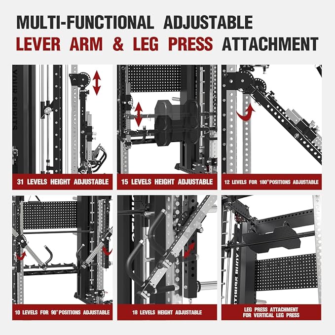 FAGUS Commercial Smithe Machine with Dual Weight Stacks, Power Cage Squat Rack with Lever Arm & Leg Press Attachment, Multi-Function Linear Bearing Cable Crossover Machine for Home Gym