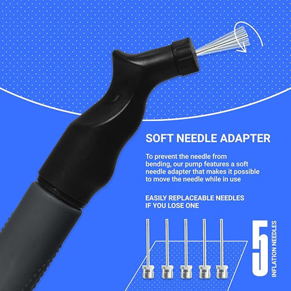 SPORTBIT Ball Pump for Sports Balls - Push & Pull Inflating System - Hand Pump for All Exercise Balls - Volleyball Pump, Basketball Inflator, Football & Soccer Ball Air Pump - Goes with 5 Needles Set