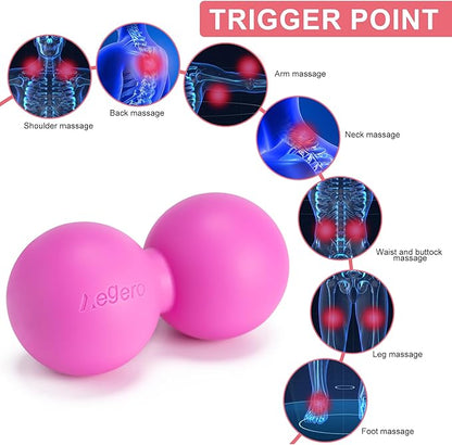 Peanut Massage Ball-Double Lacrosse Massage Ball, Mobility Ball for Myofascial Release,Yoga Therapy,Trigger Point Therapy,Muscle Knots and Acupoint Massage (Grey Firm Ball)