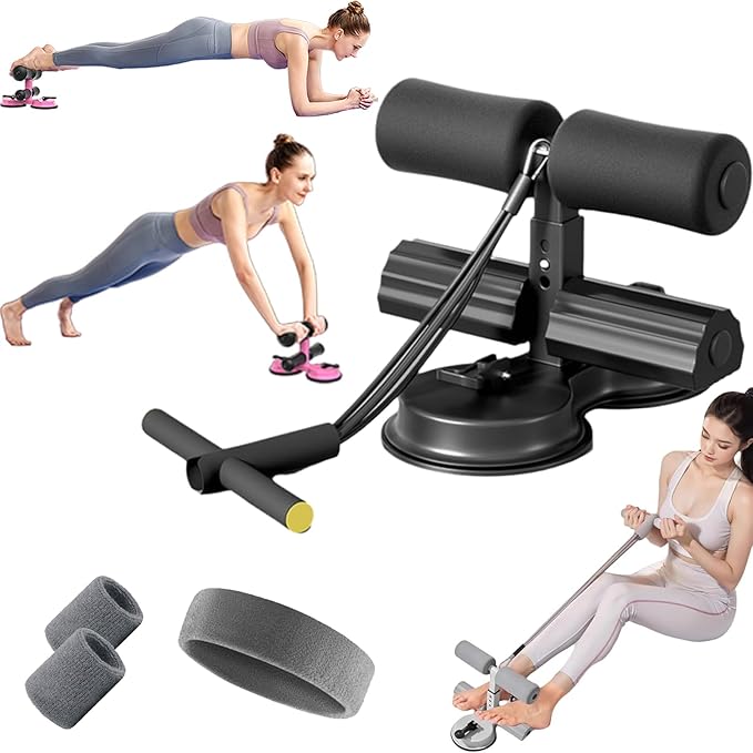 Ab Training Auxiliary Device, Portable Sit Up Exercise Equipment with 2 Strong Suction Cups and Adjustable Foot Holder, Sit Up Bar Foot Holder for Home & Gym, Sit-Ups & Core Exercises