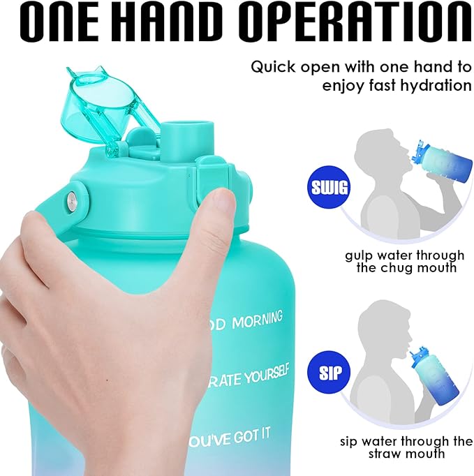 HydroPal 1 Gallon Water Bottles with Straw, 128 oz Water Bottle BPA Free Innovative 2-IN-1 Lid Gym Bottle with Times to Drink Motivational, Large for Sports Fitness Camping Water Jug （13.8X5.5 inch）