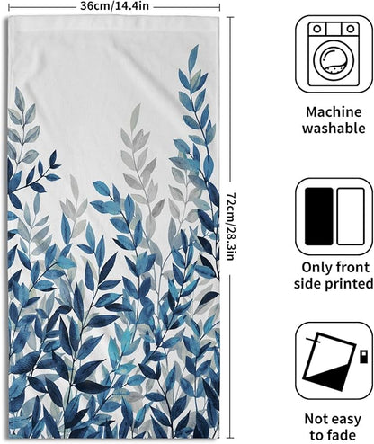 Blue Eucalyptus Hand Towels Set of 2 Spring Floral Watercolor Leaves Kitchen Towel Botanical Plant Blue White Leaves Decorative Super Soft Face Towels for Bathroom Home Hotel Gym