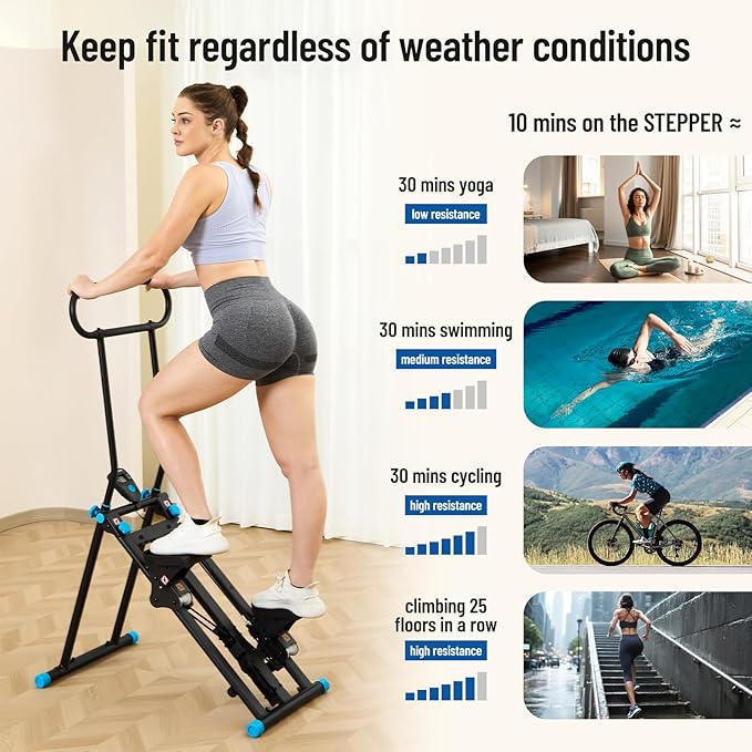 HXD-ERGO Stair Stepper for Home, New Version 6 Adjustable Resistance Vertical Climber Cardio Exercise Machine, Folding Stair Climber for Full Body Workout with Adjustable Handlebar