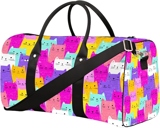 Travel Duffel Bag Colorful Cats Animals Waterproof Sport Gym Bag Foldable Travel Bag Overnight Bag Weekender Bag Handbag Sports Duffle Bags for Girls Women Men Boys