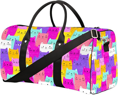 Travel Duffel Bag Colorful Cats Animals Waterproof Sport Gym Bag Foldable Travel Bag Overnight Bag Weekender Bag Handbag Sports Duffle Bags for Girls Women Men Boys