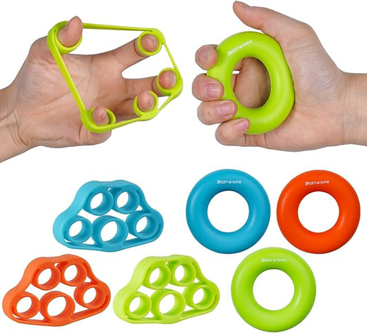 Hand Grip Strengthener, Finger Exerciser, Grip Strength Trainer (6 PCS),New Material,Forearm Grip Workout, Finger Stretcher, Relieve Wrist Pain, Carpal Tunnel, Trigger Finger, Mallet Finger