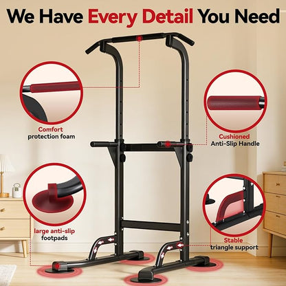 Power Tower Pull Up Dip Station Foldable, Pull Up Bar Station Adjustable, Multi-Function Home Gym, Strength Training Fitness Equipment, Triangular Design, for Home Outdoor