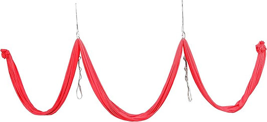 HECASA 6M Yoga Swing Silk Fabric Aerial Yoga Hammock Hanging Swing Kit w/Daisy Chain O-Ring Sling Inversion Workout Equipment Home Gym Set Indoor & Outdoor Red 6.56 Yards